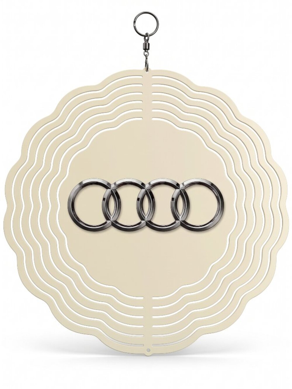 10" Audi Rings Logo Kinetic Wind Spinner - Cream Metal Hanging Yard Decor